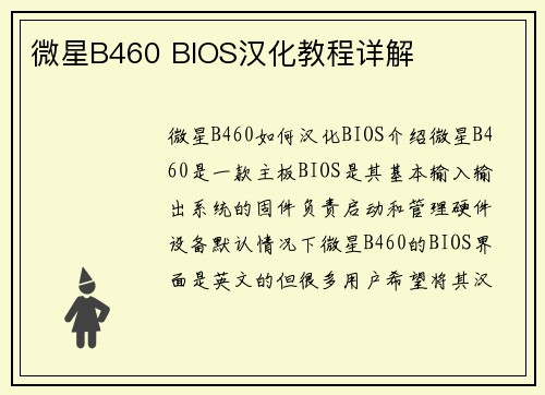 微星B460 BIOS汉化教程详解